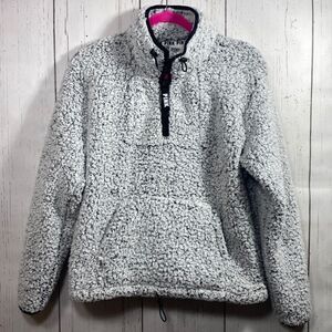 Victorias Secret PINK Sherpa Quarter-Zip Pullover Light Gray Fleece Sweatshirt